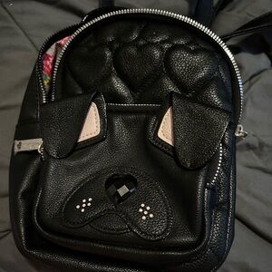 Betsey Johnson Black & Floral Interior Dog Quilted Mini Backpack